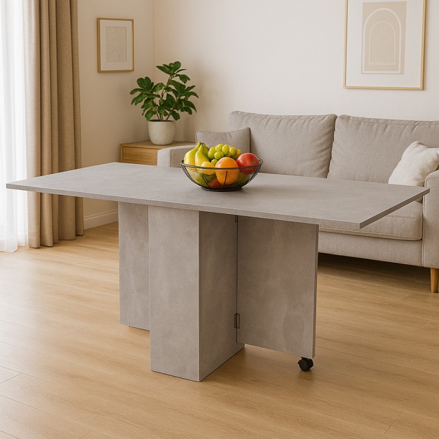 BAKAJI Τραπέζι Φαγητού Εξοικονόμησης Χώρου Πτυσσόμενο Γραφείο με Ρόδες Τσιμέντο 140x75x74cm 02842790