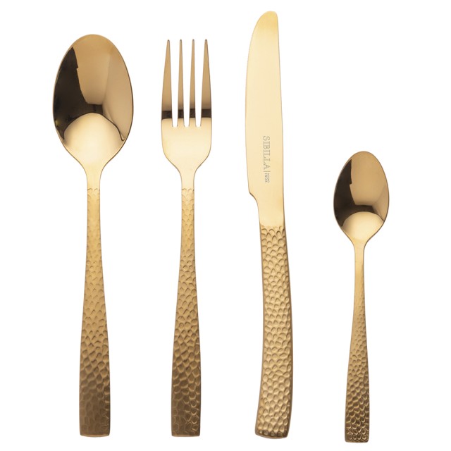 Galileo Σετ 24 μαχαιροπήρουνα από ανοξείδωτο ατσάλι με λαβή σε σφυρήλατο εφέ ματ χρυσό φινίρισμα Bali Sibilla 5918273