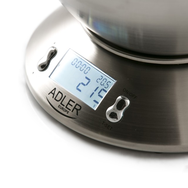 Adler Ηλεκτρονική Ζυγαριά Κουζίνας 5kg/1g με Ανοξείδωτο Μπωλ, Θερμόμετρο & Χρονοδιακόπτη AD-3134