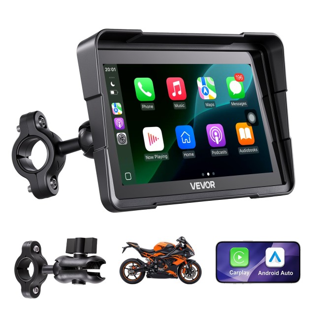 VEVOR Ασύρματο CarPlay & Android Auto για Μοτοσυκλέτα 7, HD Οθόνη Αφής, GPS, Dual Bluetooth, IP67 MTCGPSGDTYCMZRZCI001V9