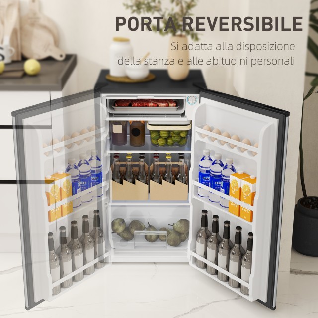 HOMCOM  Μικρό Ψυγείο 91L με Ρυθμιζόμενο Θερμοστάτη, Ρυθμιζόμενα Ράφια και Συρτάρι, Ασημί  800-129V91SR