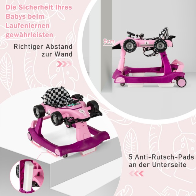 Costway  Πολυλειτουργικό Περπατούρα 4 σε 1 για Μωρά με Ρυθμιζόμενο Ύψος και Ταχύτητα, Διαδραστικό Σχέδιο και Αναδιπλούμενη Αποθήκευση BC10229VT