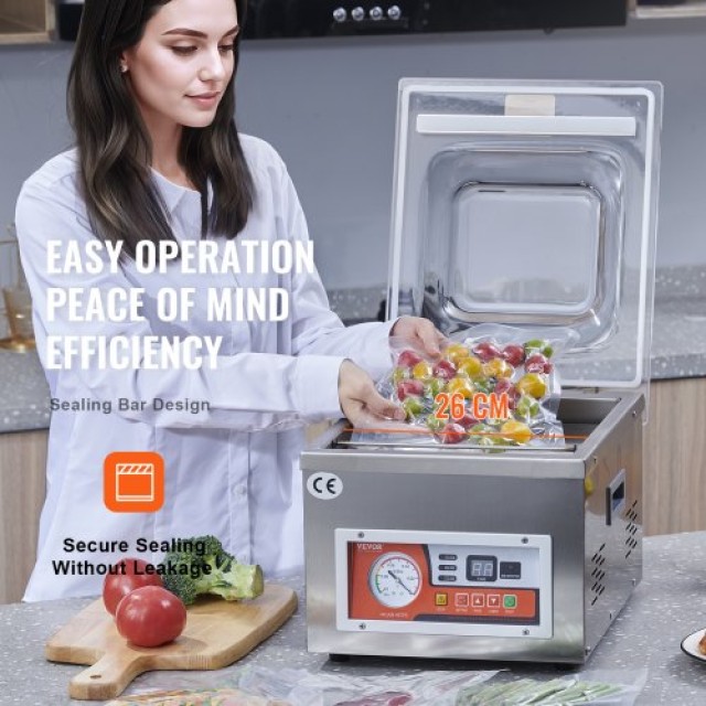 VEVOR Θάλαμος Συσκευασίας Κενού, 260W, για Υγρά Τρόφιμα & Κρέατα, 10.2 Σφράγιση, Οικιακή & Επαγγελματική Χρήση  TSZK6CBMH220VZDP7V2