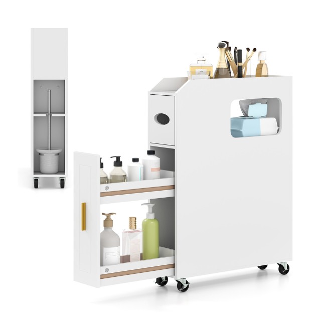 Costway Λευκός Μικρός Μπάνιο Οργανωτής με Συρόμενο Συρτάρι και Θήκη Χαρτομάντιλων 16 εκ. JV12817WH