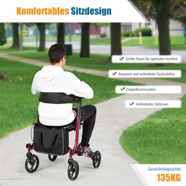 Costway  Πτυσσόμενος Αλουμινένιος Rollator - Ελαφρύς, Ρυθμιζόμενος σε Ύψος, Κόκκινος SP37070RE