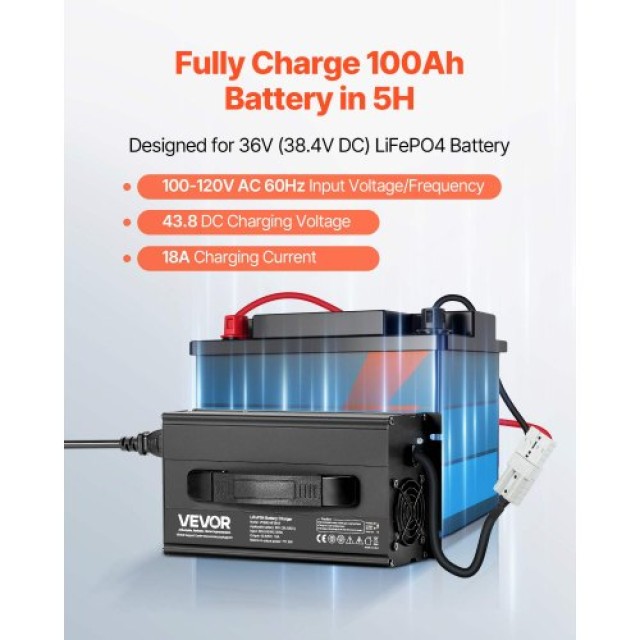 VEVOR Φορτιστής Μπαταρίας Λιθίου 43.8V AC-DC LiFePO4 για RV FCCDQ36V18A0H25XP001V2