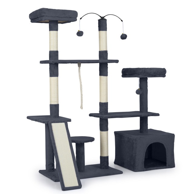 Costway Περιστρεφόμενο Δέντρο Γάτας με Σπήλαιο & Ράμπα Αναρρίχησης σε Σκούρο Γκρι PV10490DG