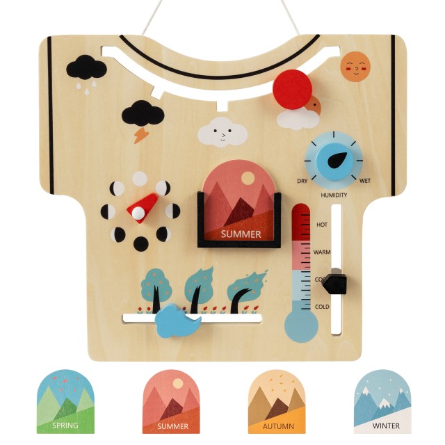 Costway Μηνιαίο Ημερολόγιο για Παιδιά Montessori 26,5 cm x 30 cm x 0,35 cm από Ξύλο - Εποχές, Καιρός, Φάσεις Σελήνης, Φύση UY10266