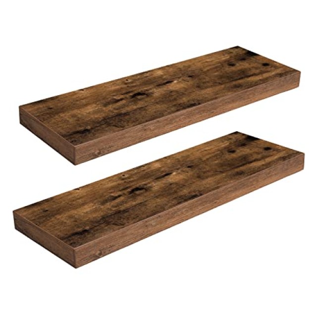 HOOBRO Σετ 2 Επιτοίχια Ράφια με Αόρατες Βάσεις, 60x20x3,8 εκ., Vintage Καφέ EBF60BJ01
