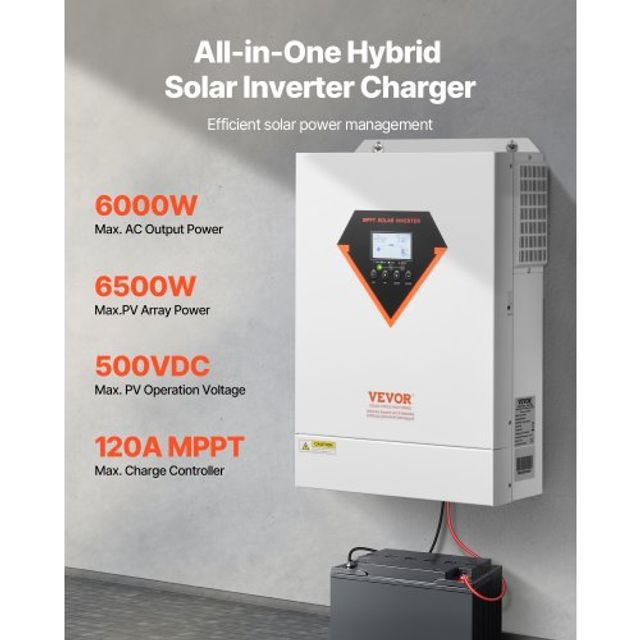 VEVOR Υβριδικός Ηλιακός Αντιστροφέας 6000W 230V WIFI 120A MPPT LWGPNKYTJ23038TOPV7