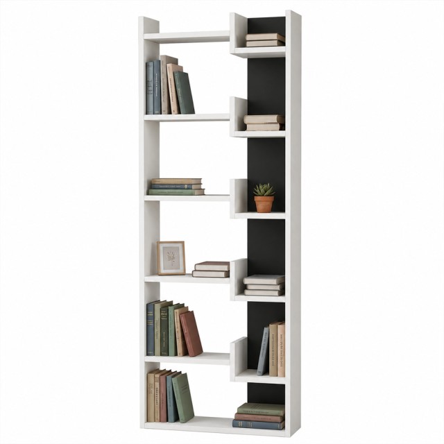 Shally Dogan Βιβλιοθήκη 6 Ραφιών Λευκή/Ανθρακί 60,5x22x162,5 cm 02002036