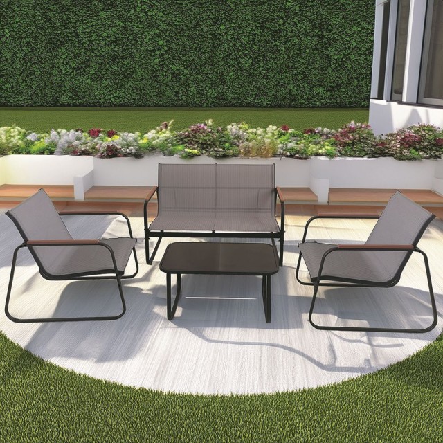 Galileo Σετ κήπου 4 θέσεων από ανθρακοχάλυβα με τραπεζάκι και μαύρη γυάλινη επιφάνεια Saint Martin 2188449