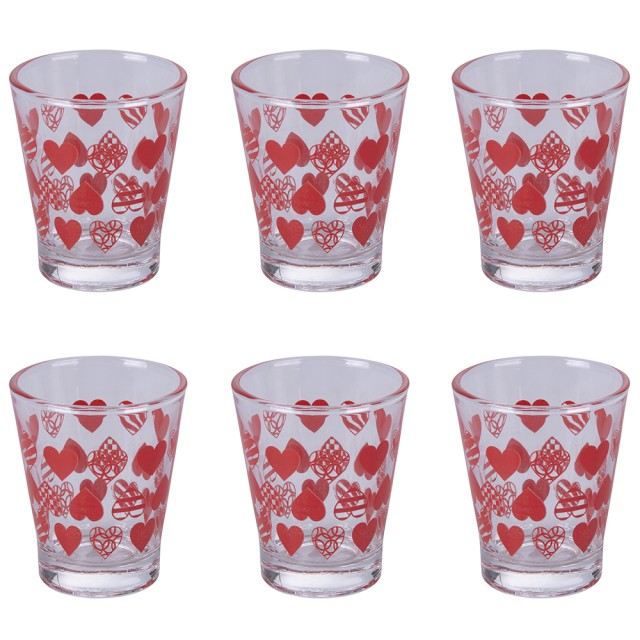 Galileo Σετ 6 ποτηράκια καφέ 90 ml από διάφανο γυαλί με διακόσμηση καρδιές Espressino Sibilla 5914569