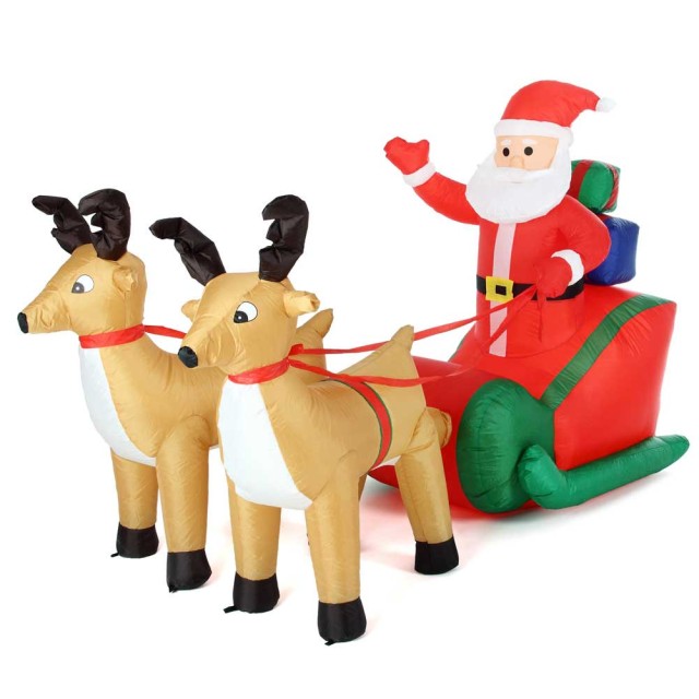 BAKAJI  Φουσκωτός Άγιος Βασίλης σε έλκηθρο με τάρανδους, φώτα LED, 240x137cm, αυτόματο φούσκωμα.  02816092