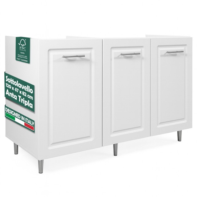 Shally Dogan Κινητό Υπονομιχείο Κουζίνας Συνθέσιμο σε Ξύλο Μπουαζερί Χρώμα Λευκό με 3 Πόρτες 02001637