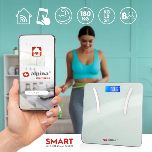 ALPINA  Ζυγαριά Alpina Smart Home με Ανάλυση Σώματος και Εφαρμογή WIFI Μέγιστο 180kg 02841694