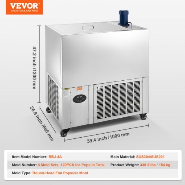 VEVOR Επαγγελματική Μηχανή Παγωτίνων - 4 Καλούπια, 120 Τεμάχια  SYBBJ4M30000ISXBGV2