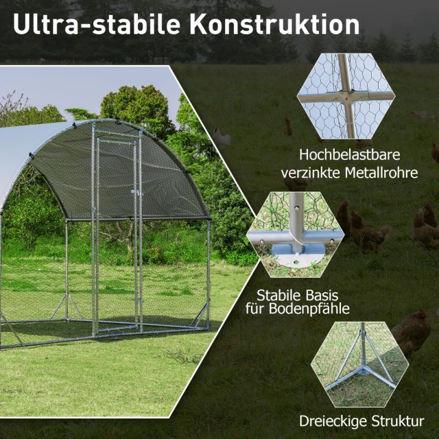Costway Μεγάλο κοτέτσι από γαλβανισμένο μέταλλο με αδιάβροχη κάλυψη για εξωτερικούς χώρους 190 x 280 cm PW10018