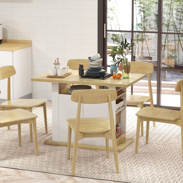 HOMCOM Kitchen Island για 4-6 άτομα με ντουλάπια και ανοιχτά ράφια, σε μοριοσανίδα, 110x70x75,5 cm, λευκό και χρώμα ξύλου 835-892V81AK