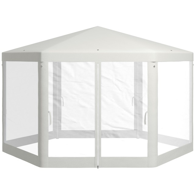 Outsunny Hexagonal Garden Gazebo με Διπλή Είσοδο, σε Μέταλλο και Πολυεστέρα, 3,94x3,94x2,5 m, Κρέμα 84C-044V02CW