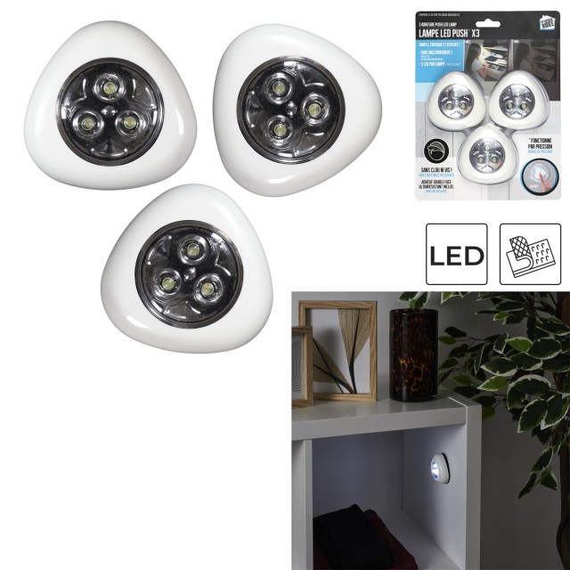 JE CHERCHE UNE IDEE Σετ 3x Λευκά Αυτοκόλλητα LED Φωτάκια Πίεσης  LT6840