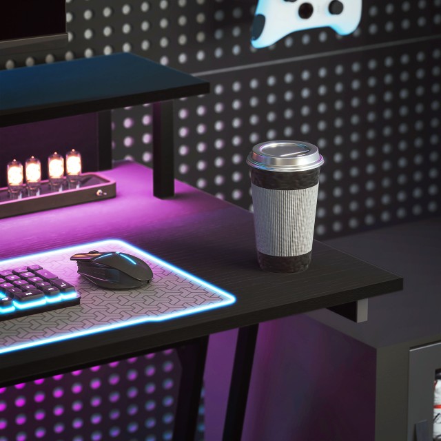 HOMCOM Γραφείο Gaming με LED Φώτα και Υποστήριξη για Οθόνη, από Μοριοσανίδα και Ατσάλι, 100x60x88.5 εκ., Μαύρο 920-094V90BK