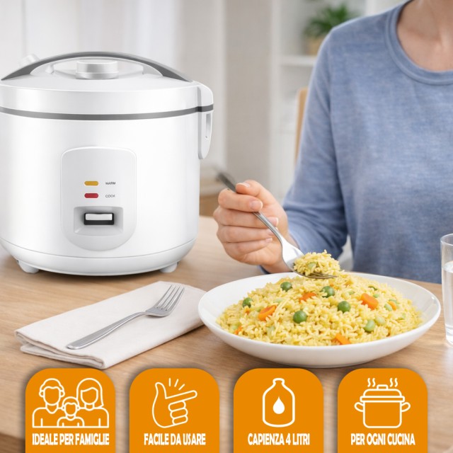 BAKAJI Ηλεκτρική Καφετιέρα Ρυζιού 4 Λίτρων - Αυτόματος Υγιεινός και Γρήγορος Μαγειρικός Τρόπος 700W 02001687