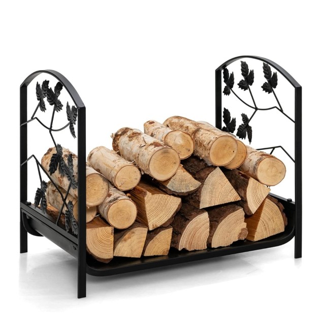 Costway Ανθεκτικό Μεταλλικό Ράφι Αποθήκευσης Καυσόξυλων - Μαύρο 48x34x41 εκ. HV10305