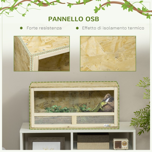 Ξύλινο Ενυδρείο για Ερπετά / Terrarium με Συρόμενες Γυάλινες Πόρτες και Πάνελ με Δίχτυ 60x29.5x29.5cm D40-028V00ND PawHut