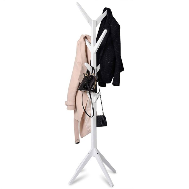 BAKAJI  Ξύλινη Κρεμάστρα Δαπέδου από Πεύκο με 8 Γάντζους Λευκή 58x58x175εκ  02832684