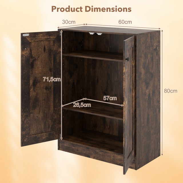 Costway Ξύλινος Μπουφές με Πόρτες & Ρυθμιζόμενα Ράφια - Ρουστίκ Καφέ JV12949CF