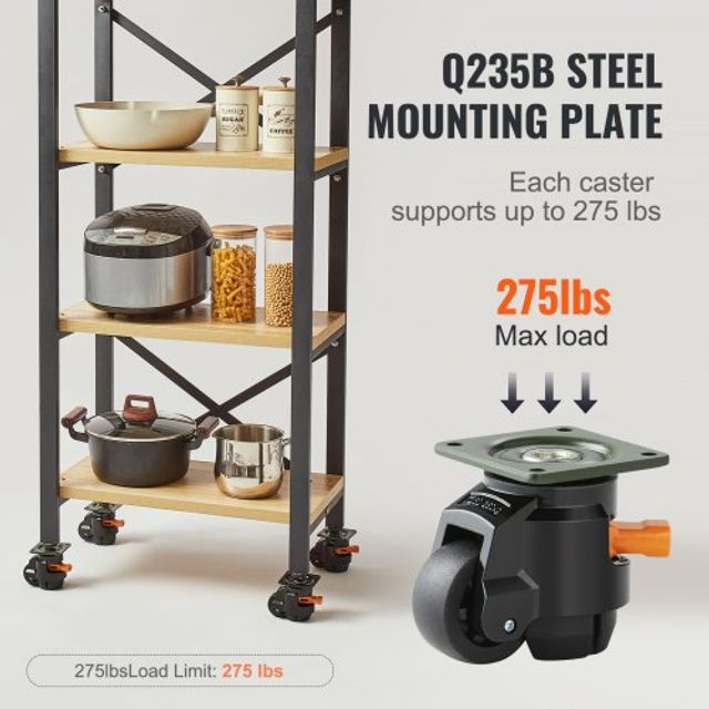 Σετ 4 Ρυθμιζόμενα Ροδάκια VEVOR, 500kg, 2, Βαρέως Τύπου με Περιστροφή 360° για Πάγκο Εργασίας DJJLBSDJPBS4QUJMHV0