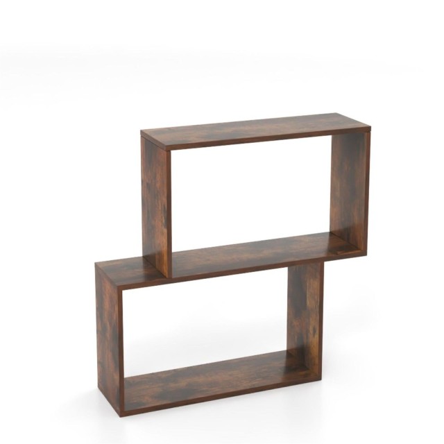 Costway Γεωμετρική Βιβλιοθήκη 3 Επιπέδων με 2 Κυβικά Ράφια Ξύλινη Καφέ JV13056CF