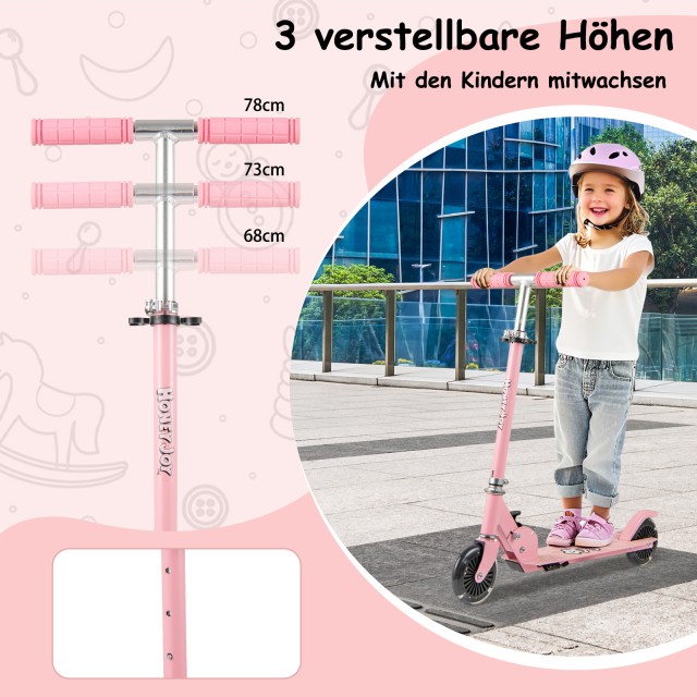 Costway Πτυσσόμενο Παιδικό Πατίνι με LED Ρόδες και Ρυθμιζόμενο Τιμόνι - Ροζ SP38425PI