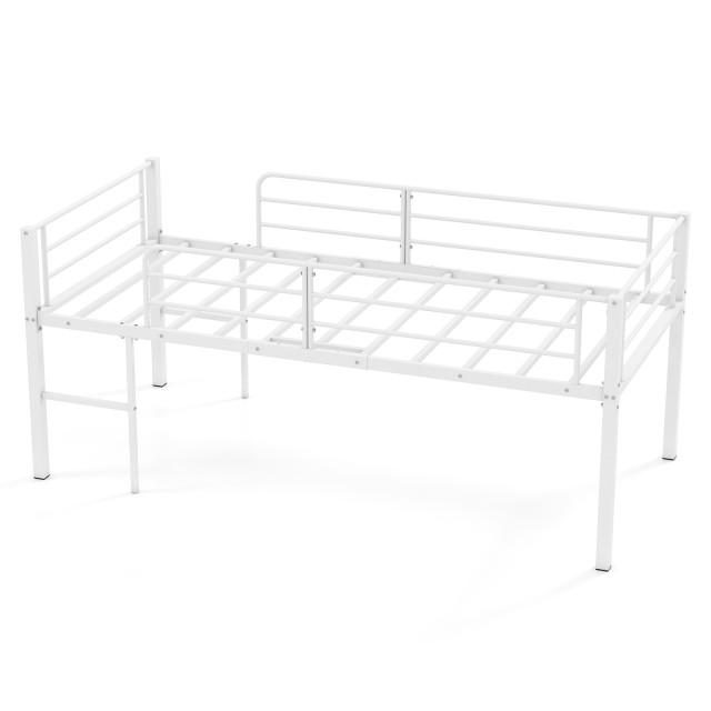 Costway Λευκό Μεταλλικό Χαμηλό Κρεβάτι Loft με Προστατευτικά Κάγκελα & 2 Σκάλες  88 x 198,5 x 96 εκ HU11332WH-S