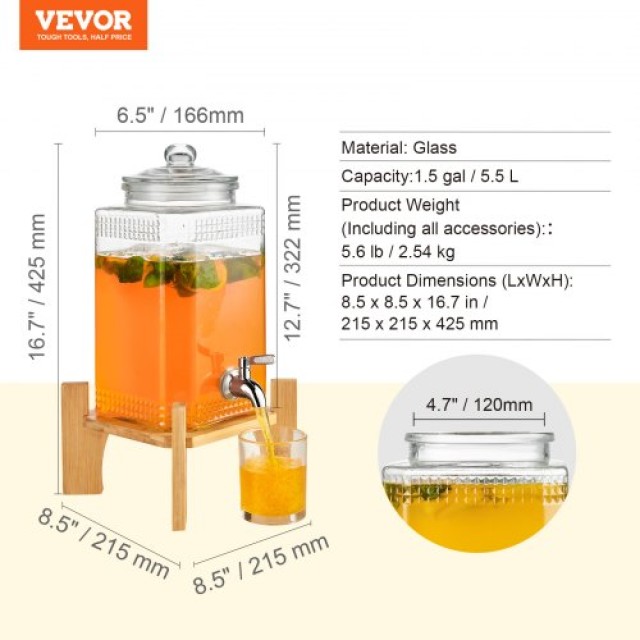 Διανομέας Ποτών VEVOR 5.7L με Βάση και Ανοξείδωτη Βρύση YLFPQBLFPQWDO14STV0