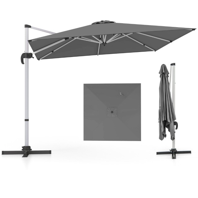 Costway Μεγάλη Ορθογώνια Ομπρέλα Κήπου 300x300cm με Μανιβέλα - Γκρι NP11584GR