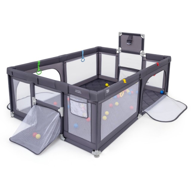 Costway Πτυσσόμενο Παιδικό Πάρκο με Μπασκέτα και Ποδοσφαιρικό Τέρμα 188 x 157 cm Σκούρο Γκρι BB6402DE-GR