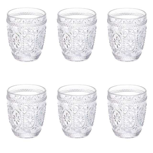Villa DEste  Σετ 6 ποτήρια νερού 300 ml από γυαλί με ανάγλυφη διακοσμημένη επιφάνεια σε στυλ μπαρόκ Imperial 5907933