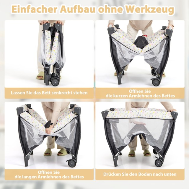 Costway  Πολυλειτουργικό Παιδικό Κρεβάτι Ταξιδιού 3-σε-1 με Αλλαξιέρα και Πάρκο Παιχνιδιού BE10048DE-CL