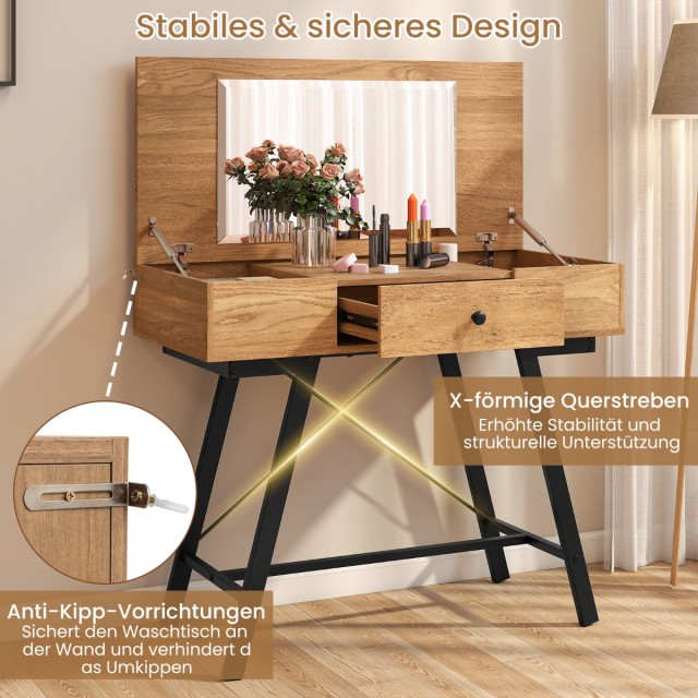 Costway Καλλυντικό Τραπέζι 96.5 × 46.5 × 80.5 εκ με Μεγάλο Καθρέφτη, Φορτιστή και Συρτάρι Ξύλο HU11085DE-NA