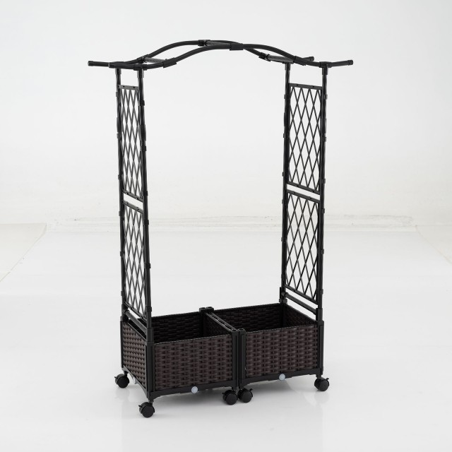 Costway Δίποδο Κασπώ με Πέργκολα & Αψίδα για Αναρριχώμενα Φυτά με 2 Φυτευτήρια Καφέ GT4459BN