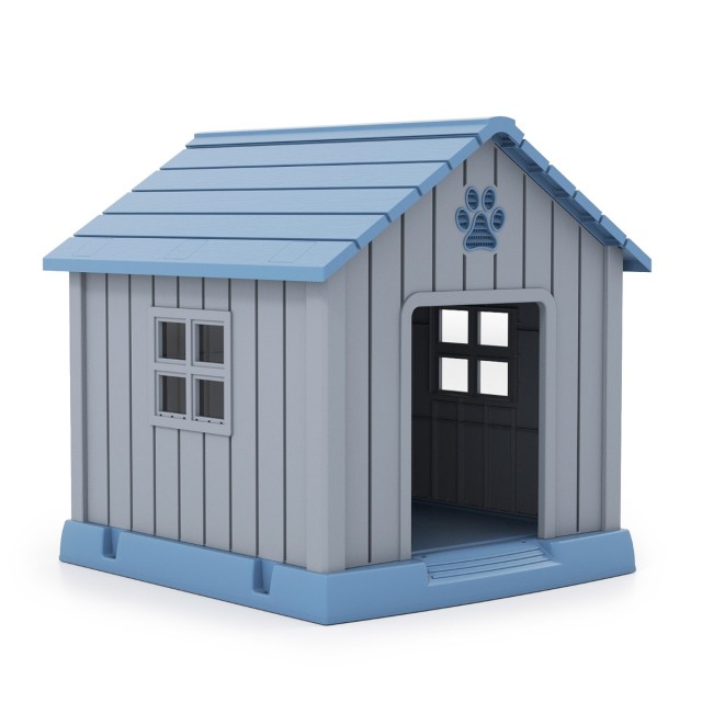 Costway Αδιάβροχο και Μονωμένο Πλαστικό Σπιτάκι Σκύλου για Μικρούς και Μεσαίους Σκύλους - Εσωτερικής και Εξωτερικής Χρήσης - Μπλε PU10102BL