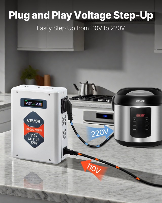 VEVOR Μετατροπέας Τάσης 2000VA, 110V σε 220V, με Διπλή Έξοδο EU, USB & Type-C DXDYZHQSY220W0SFC001V7