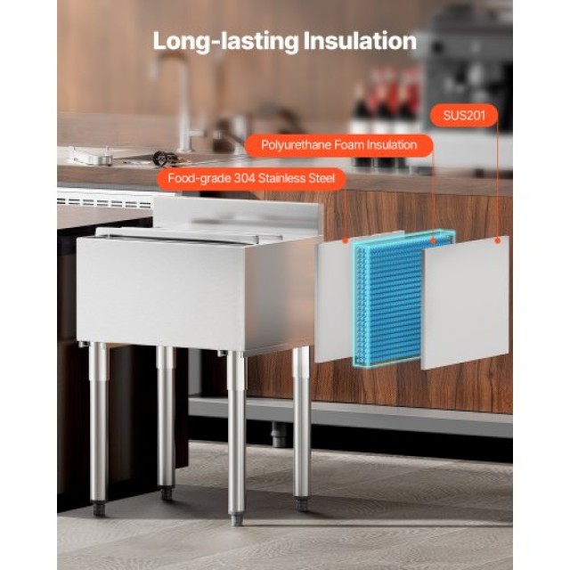 VEVOR Επαγγελματικός Κάδος Πάγου με Συρόμενο Καπάκι και Θήκες Μπουκαλιών DBCBX1924INC9TNMTV0