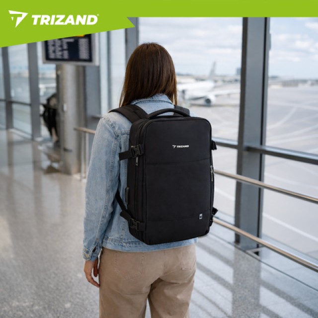 Trizand Σακίδιο Πλάτης Ταξιδιού 40 x 20 x 25 cm με USB, Μαύρο 27615