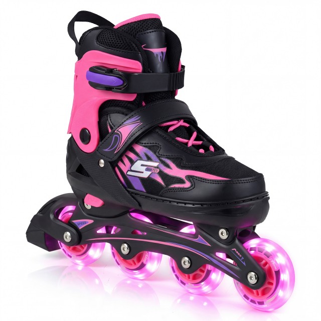 Costway Παιδικά ρυθμιζόμενα πατίνια inline 4 μεγεθών με φωτιζόμενες ρόδες, ροζ, M (EU 34-37) TS10374PI