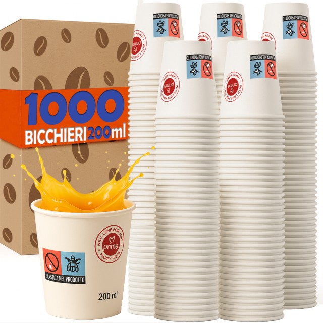 BAKAJI 1000 Ποτηράκια Καφέ Μιας Χρήσης Χωρητικότητας 200ml Χάρτινα Κύπελλα Μονού Χρήσης 02842899