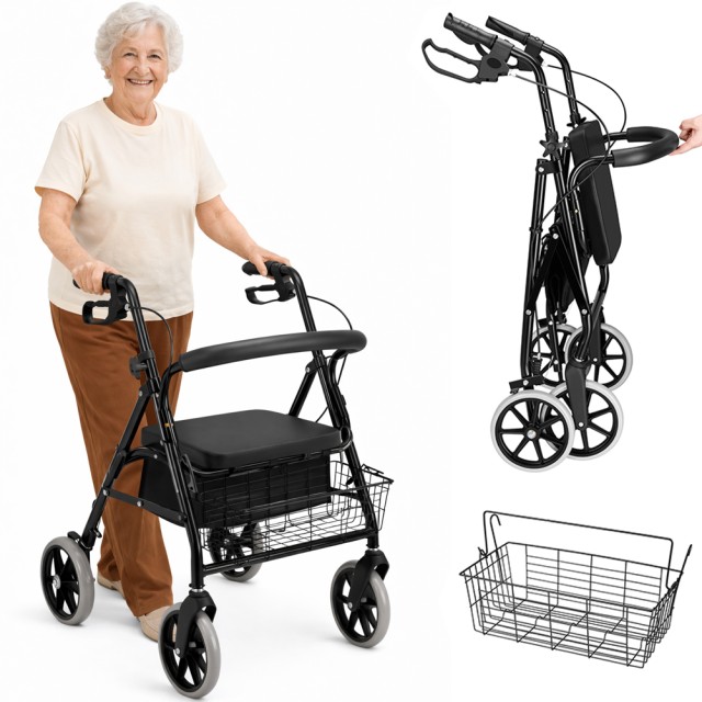 BAKAJI Πτυσσόμενο Αλουμινένια Περπατούρα με Κάθισμα, Καλάθι και Φρένα 02001753