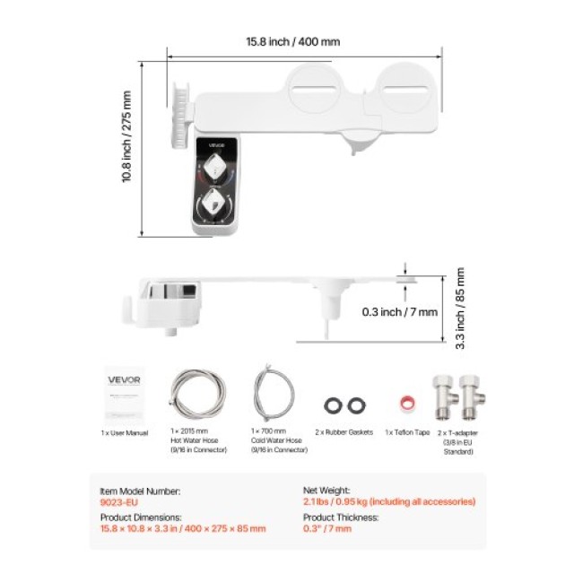 VEVOR Προσάρτημα Μπιντέ Διπλών Ακροφυσίων Ζεστού & Κρύου Νερού με Ρυθμιζόμενη Πίεση ZYPZQJPZLRSSEQ8PE001V0